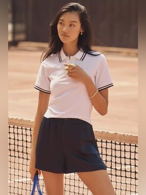 NWT Varley Sarka High-Rise Sateen Shorts Navy Anthropologie